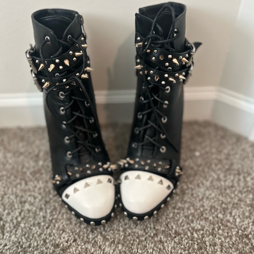 Studded Black and White Ankle Boots